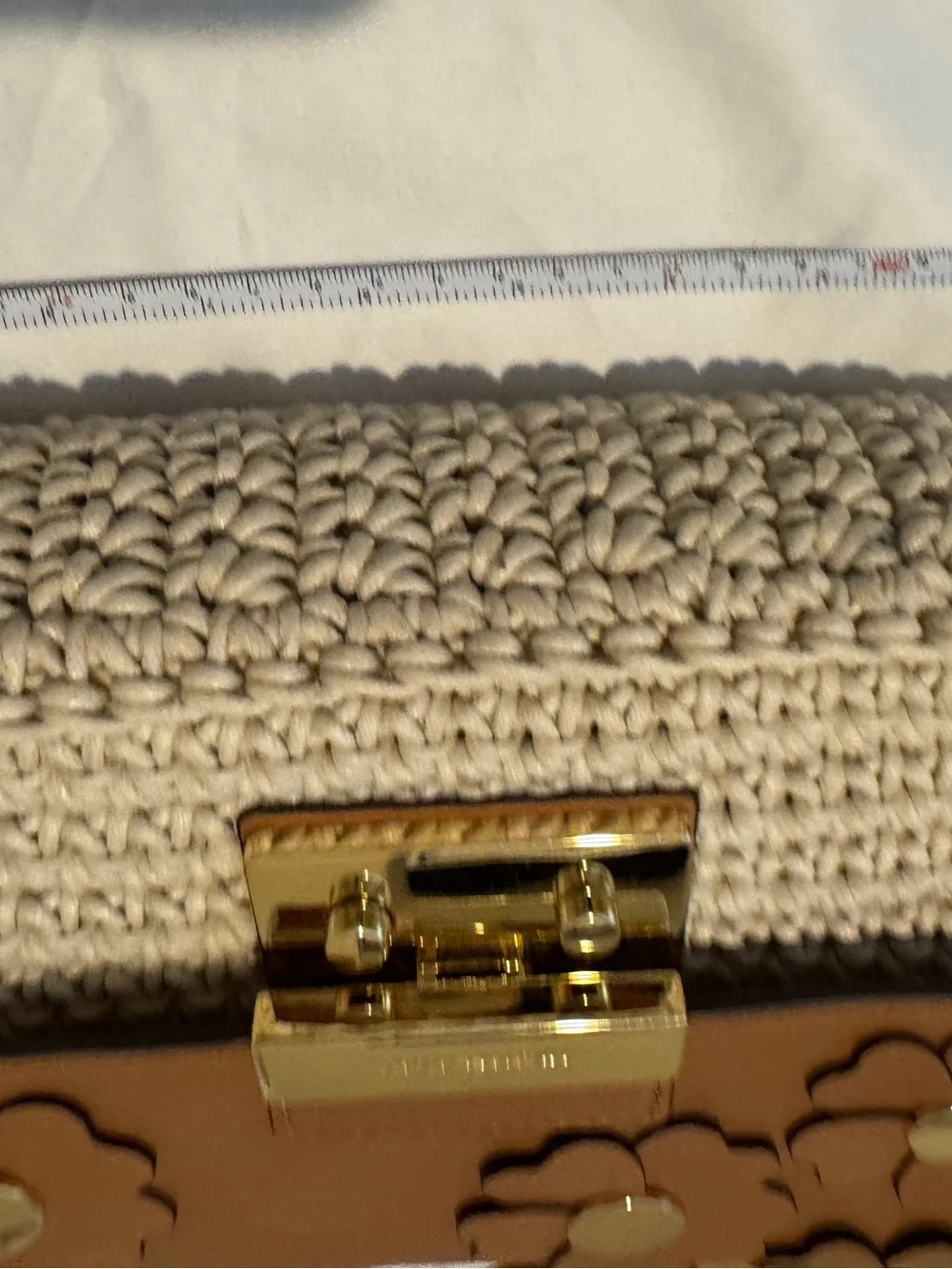 Michael Kors Brown Leather Floral Flap with Cream Crochet Shoulder Bag - Picture 7 of 8